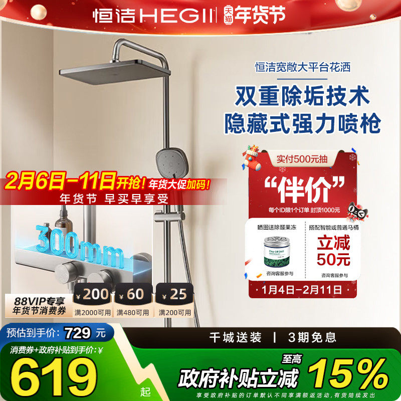 【政府补贴】HEGII/恒洁花洒双重除垢合金防烫置物带喷枪淋浴花