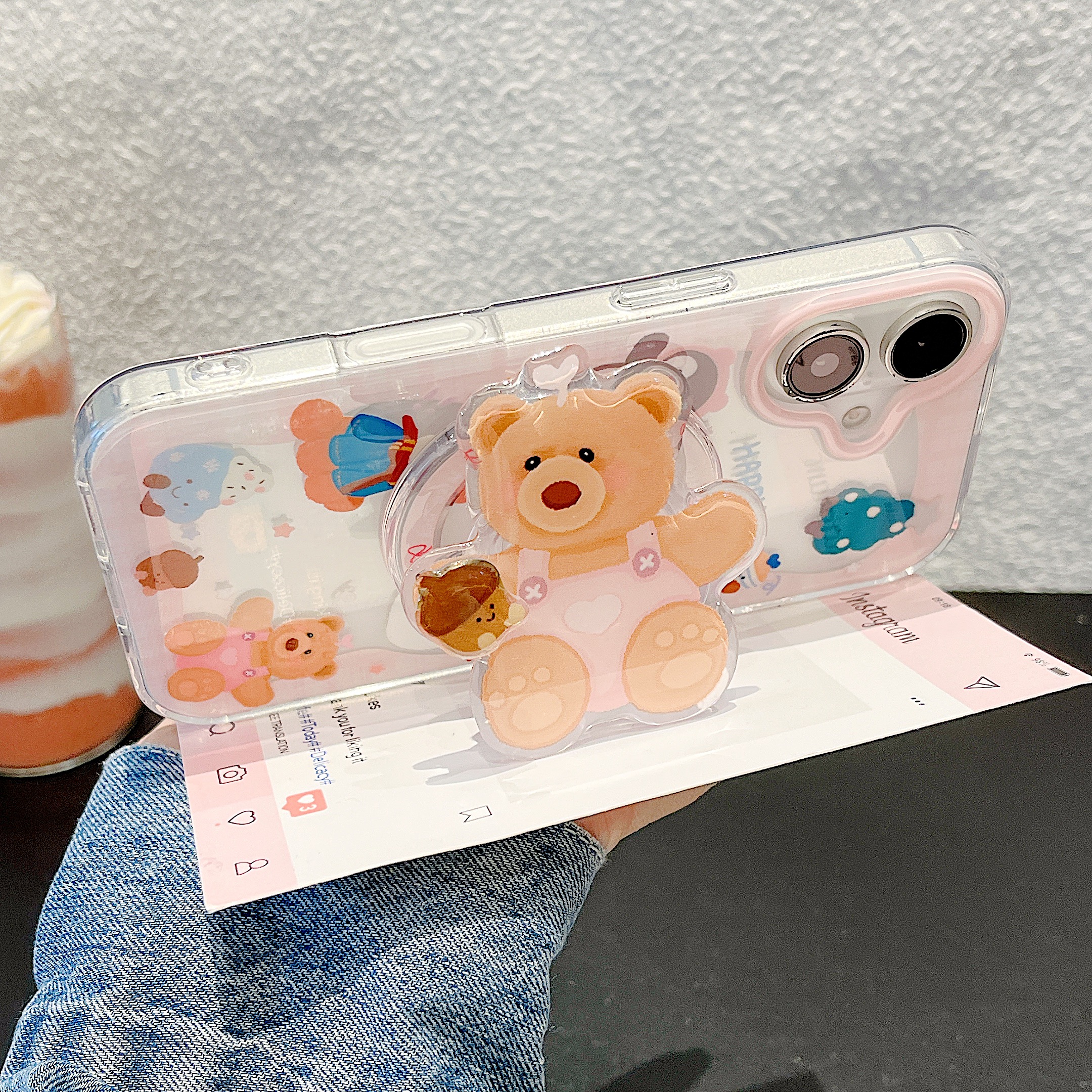 苹果手机壳支架可爱简约小熊