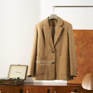极简百搭外套女款 通勤复古平博领休闲小西装 新品 MENGJIAN2025春季