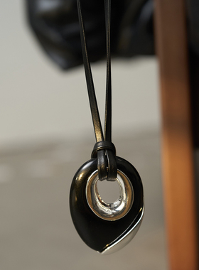 极简天然黑玛瑙石吊坠项链