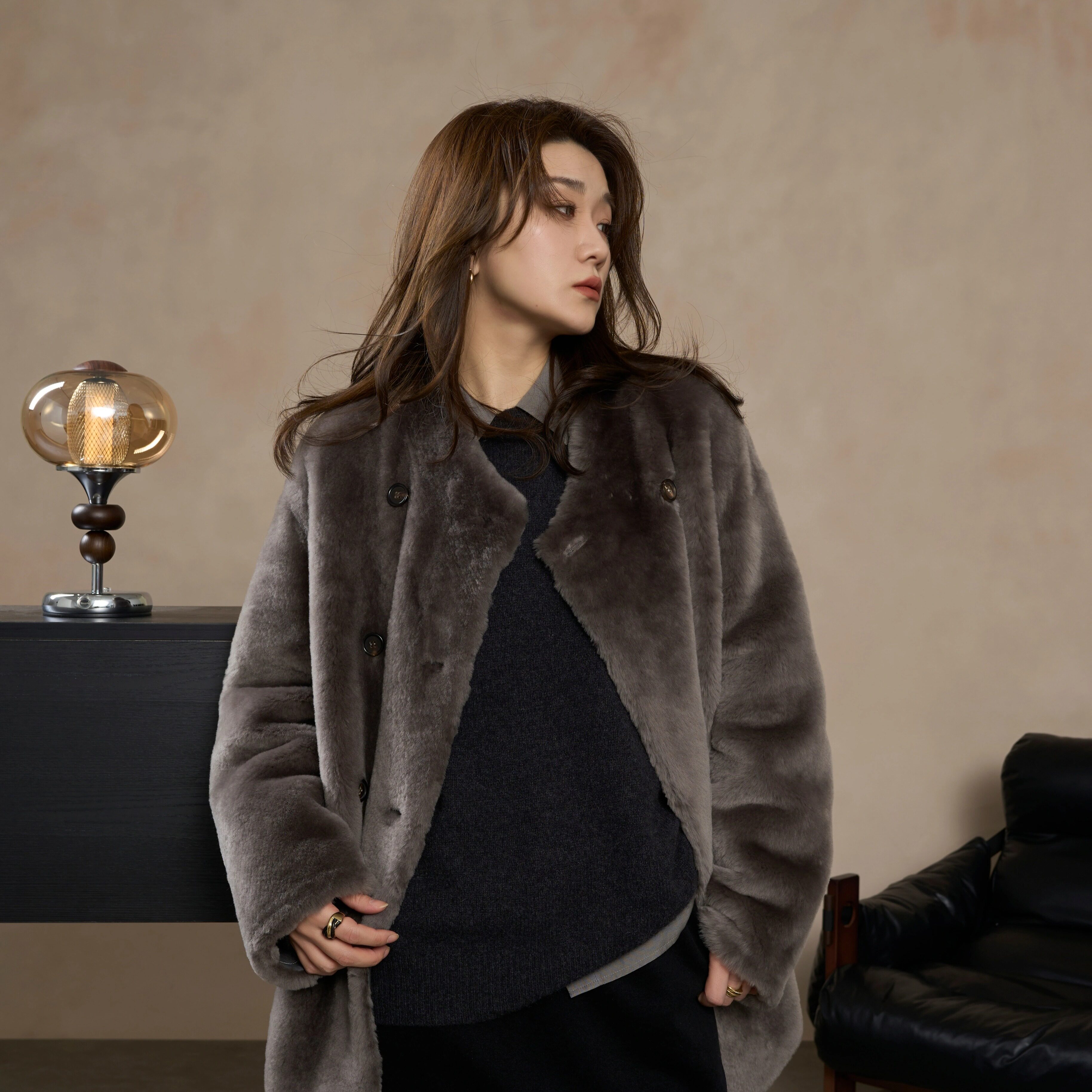 MENGJIAN皮毛一体加厚外套女2025冬季新款休闲轻奢皮草双排扣大衣,女装/女士精品,短外套,淘宝优惠券,粉丝福利购,淘宝优惠卷