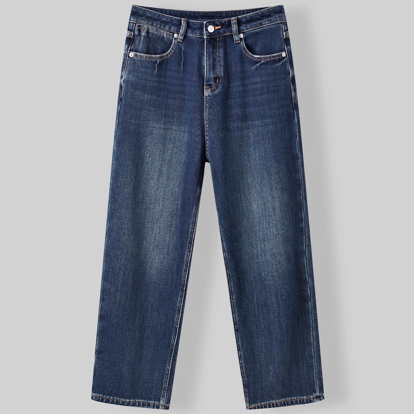 蓝色加绒牛仔直筒九分裤烟管裤