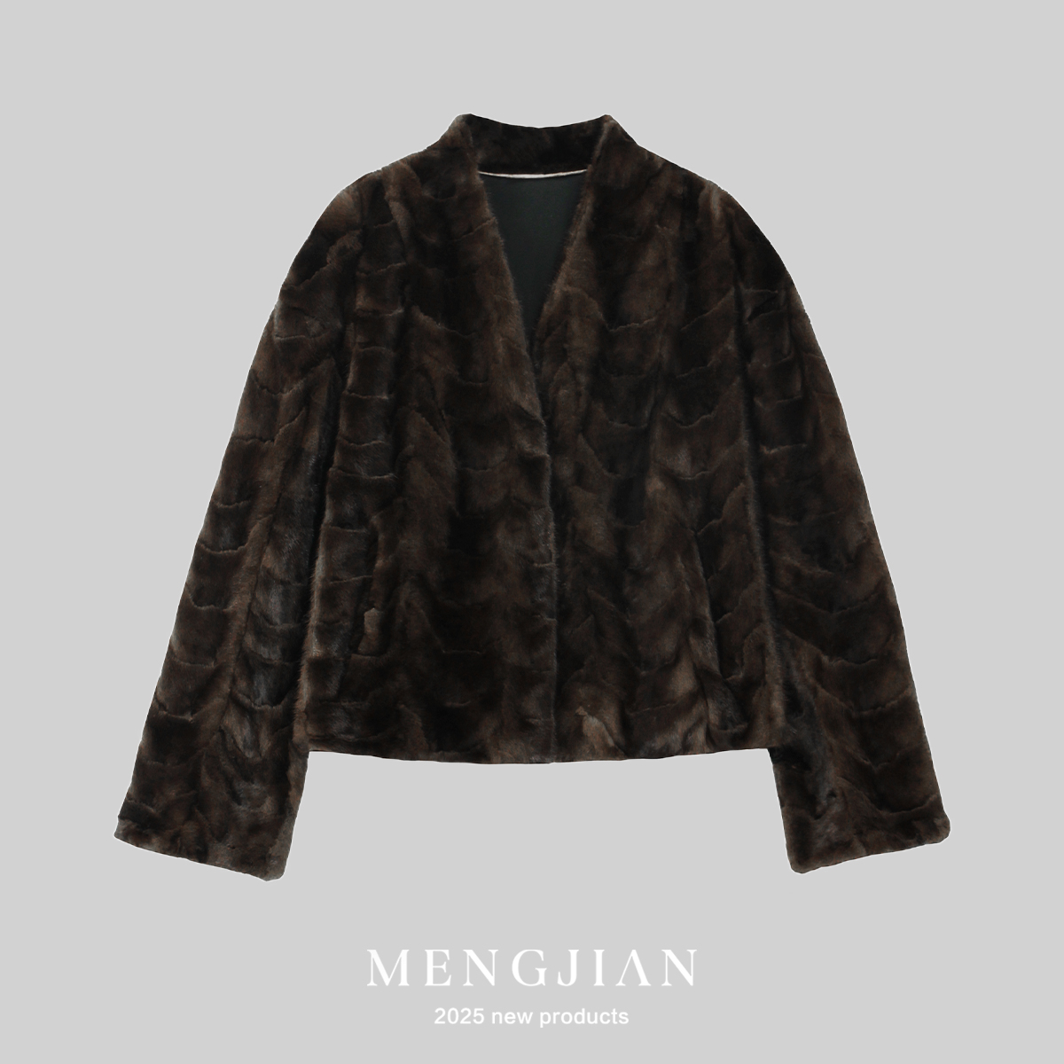 MENGJIAN进口水貂皮草短外套女25秋冬新款小个子轻奢V领裘皮大衣