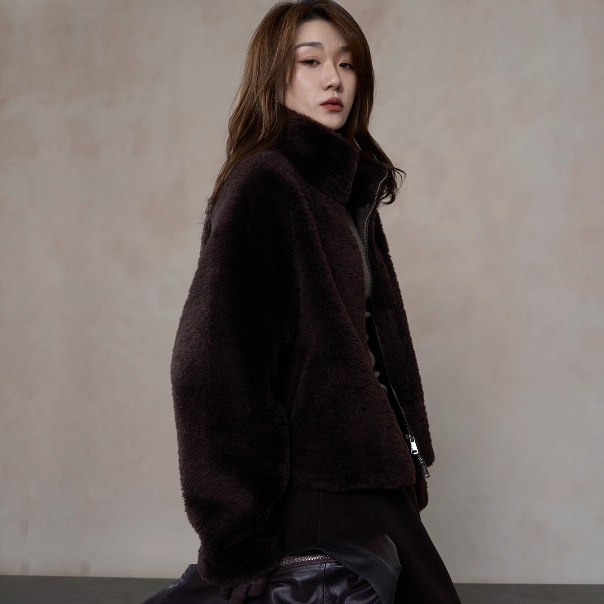 羊羔毛皮草短外套小个子立领夹克