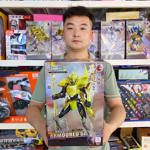 三国战士机甲拼装积木可动人偶关羽赵云手摆件孩玩具