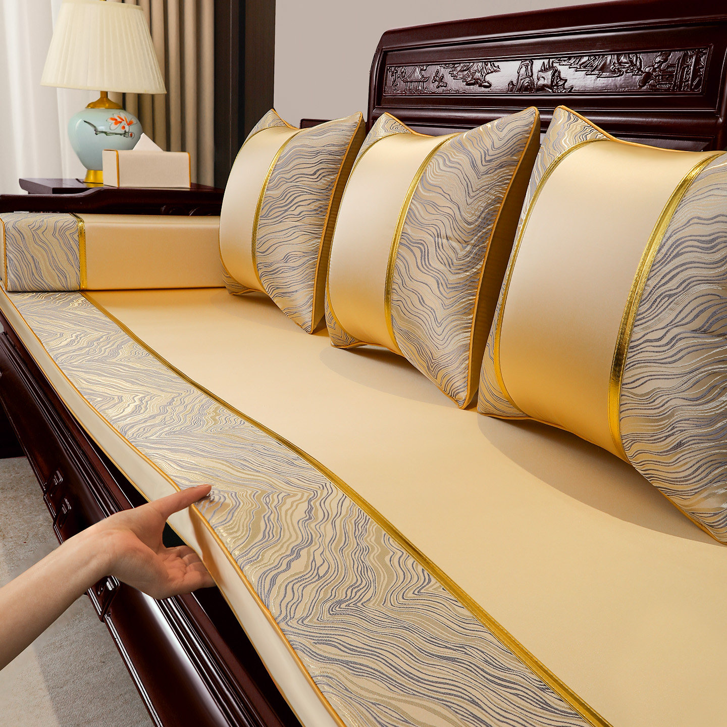 红木沙发坐垫新中式实木沙发加硬海绵座垫罗汉床垫防滑乳胶垫椅垫