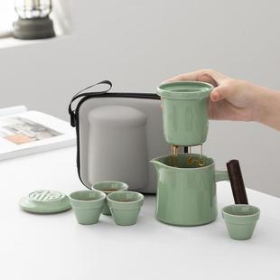汝窑旅行茶具小套装 便携式 简易户外随身泡茶杯露营快客杯一壶四杯