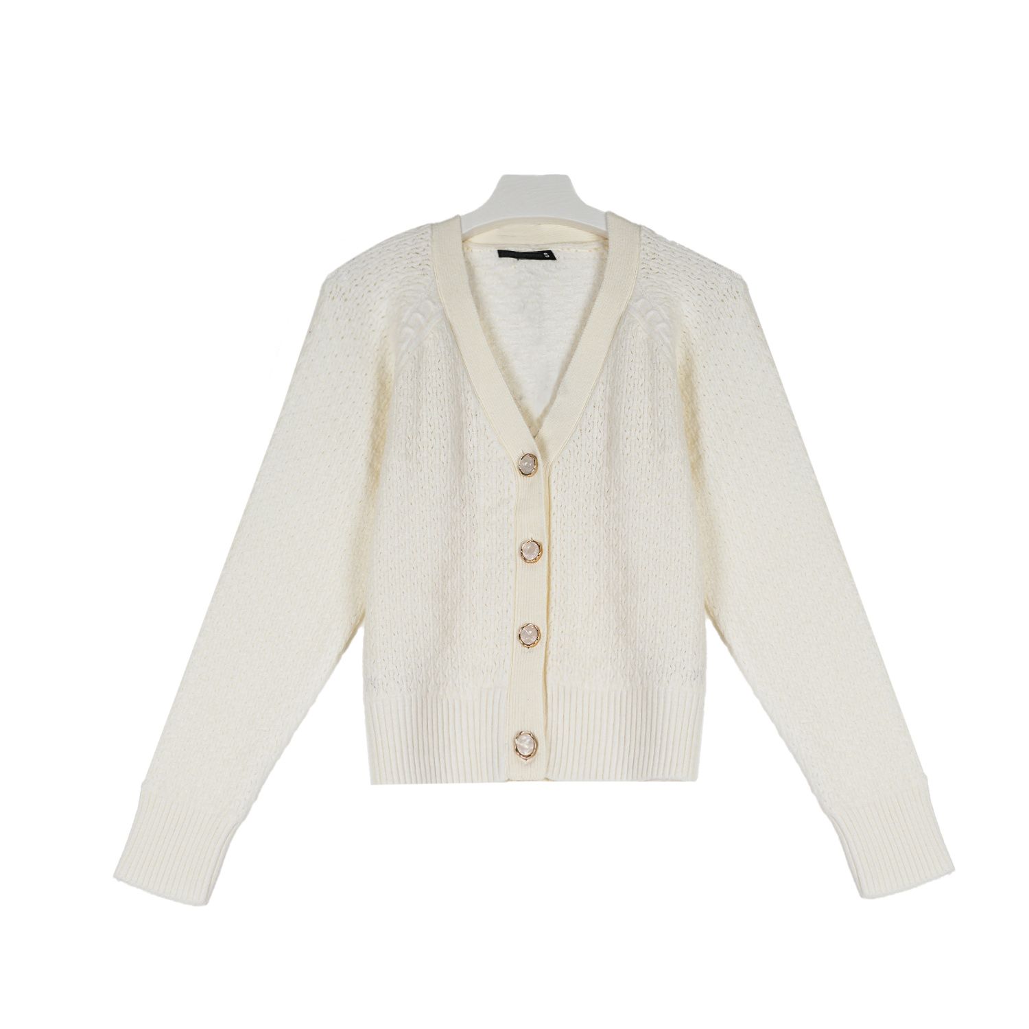 秋冬女士粉色针织开衫V领毛衣长袖短款短外套女系扣百搭小衫上衣