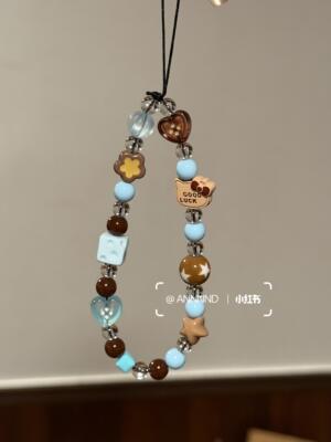 ins风蓝棕星星kt猫纽扣韩系手机链串珠挂件手机手链ccd挂件相机链