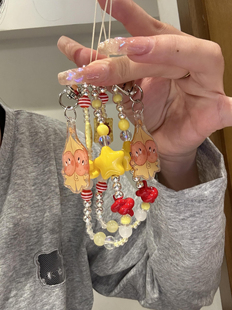 ins风韩系复古黄红星星人挂件手机链吊坠ccd挂件可爱相机挂件手链