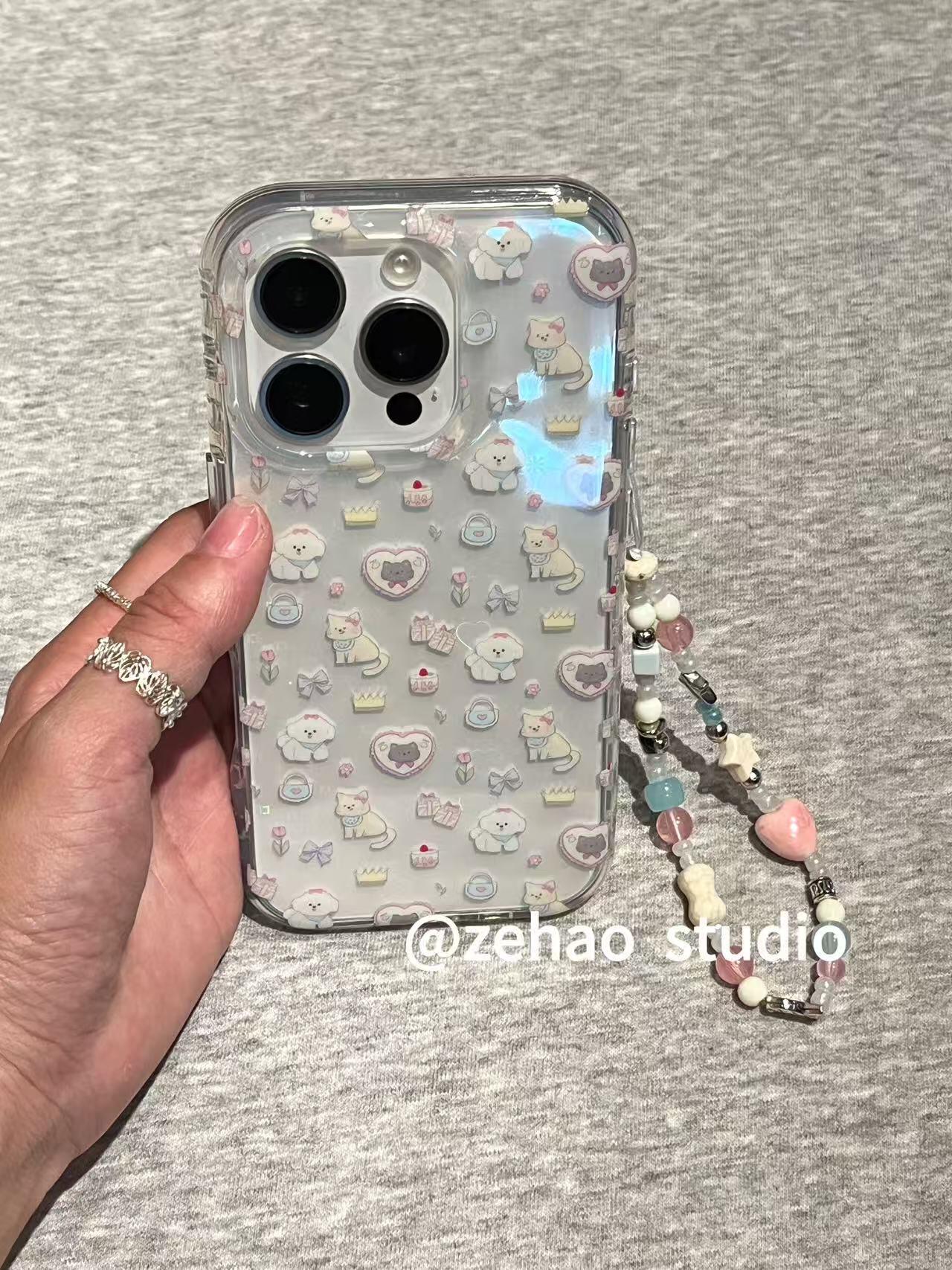 ins韩系可爱透色满屏猫咪镭射爱心手机壳适用iphone17promax全包苹果16/15新款16ProMax软壳14防摔17保护套13