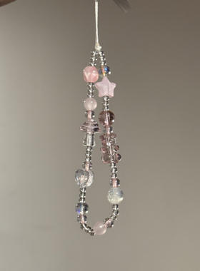 ins风粉星星蘑菇熊韩系手机链串珠挂件手机手链ccd挂件相机挂件