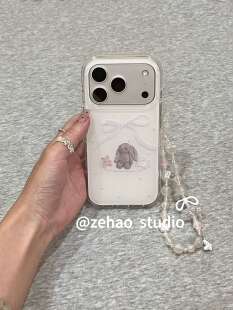 ins韩系白底蝴蝶结垂耳兔双层印花适用iphone17promax手机壳苹果17pro新款15创意16pro女13防摔14保护套16