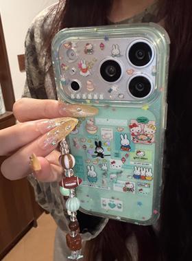 ins可爱透绿星星米菲拼贴双层印花适用iphone17promax手机壳苹果17pro新款15创意16pro女13/14防摔17保护套16