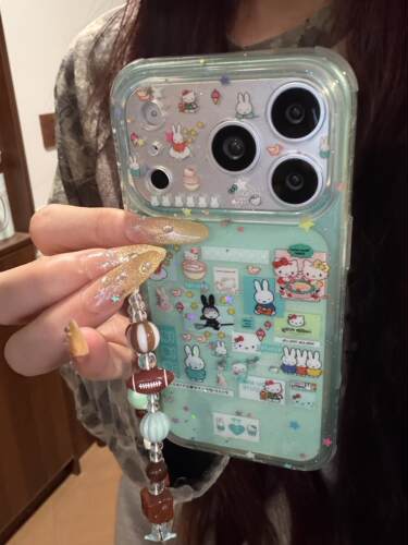 ins可爱透绿星星米菲拼贴双层印花适用iphone17promax手机壳苹果17pro新款15创意16pro女13/14防摔17保护套16