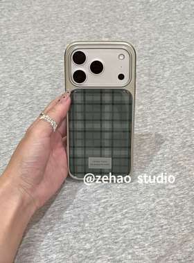 ins韩系简约复古绿色格纹双层印花适用iphone17promax手机壳苹果17pro新款15创意16pro女13/14防摔17保护套16