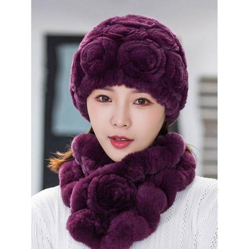 皮草帽子女款妈妈帽冬季女士新款真獭兔毛老太太帽中老年保暖洋气