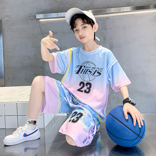 全棉纯棉儿童装男童夏装套装2026年新款夏季篮球服夏中大童运动装