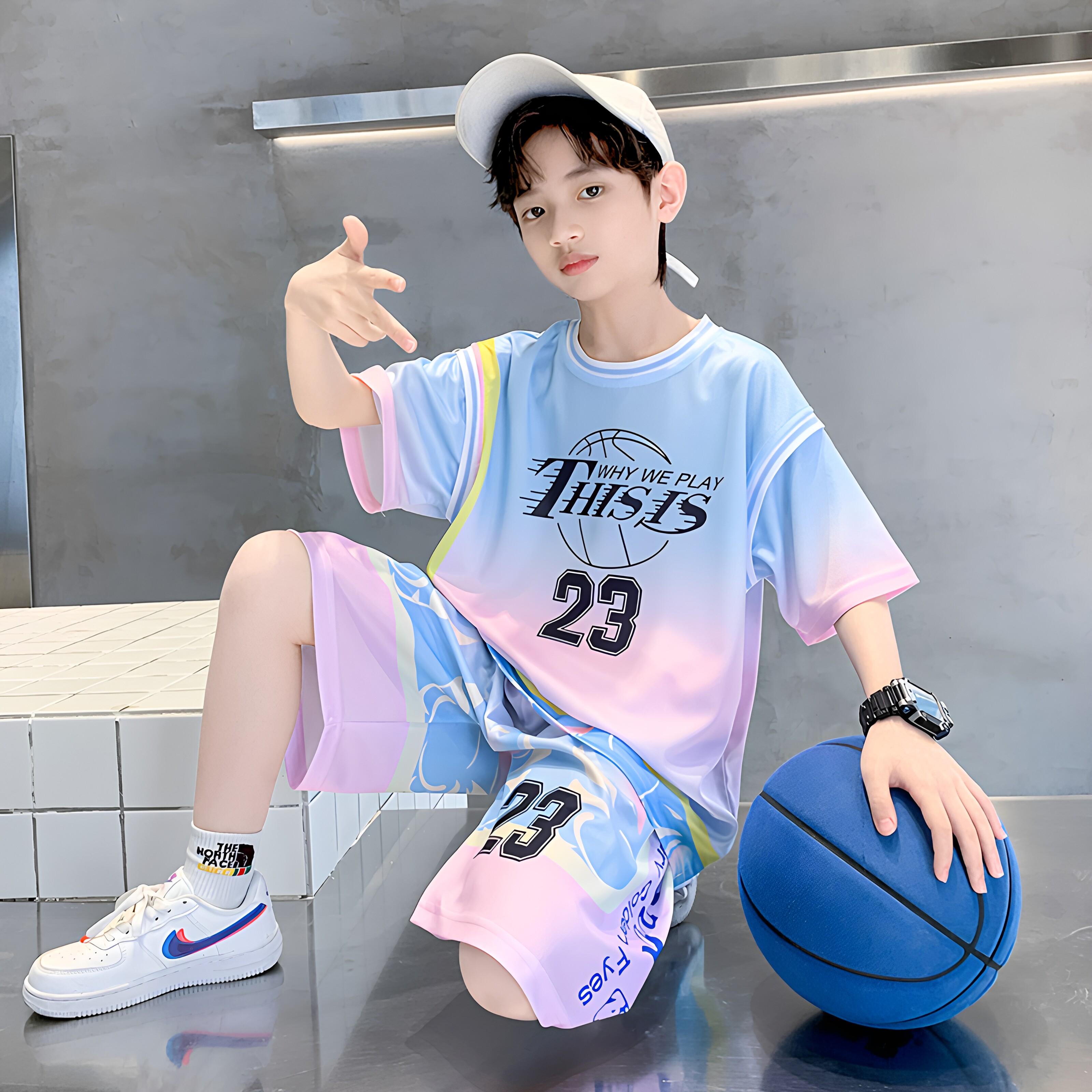 全棉纯棉儿童装男童夏装套装2026年新款夏季篮球服夏中大童运动装图片
