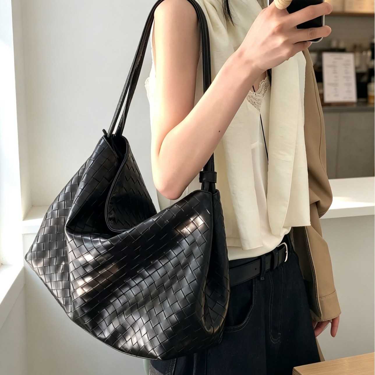 韩系小众复古编织托特包女大容量