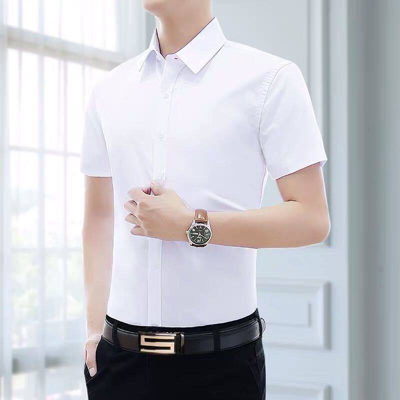 冰丝短袖男衬衣夏季薄款弹力修身