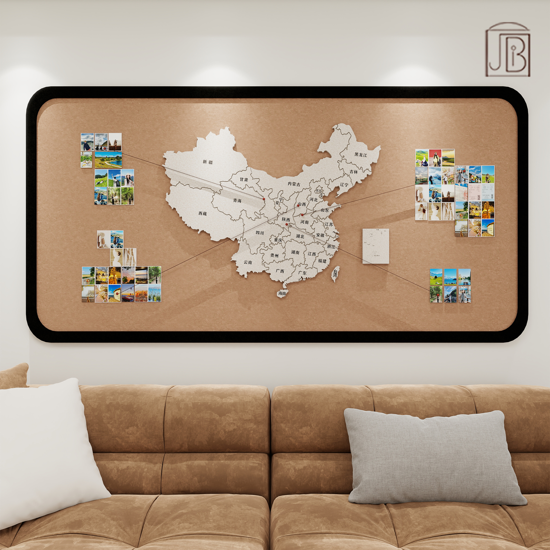 中古风地图墙贴客厅卧室沙发背景墙装饰挂画免打孔创意立体照片墙