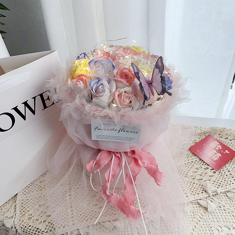 夏日花忆香皂花玫瑰花束永生花情人节节庆礼品教师节生日礼物