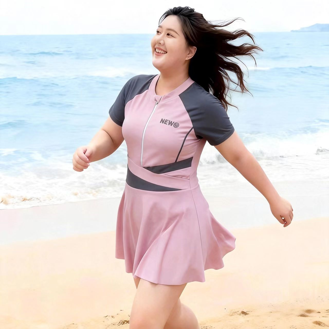 大码泳衣女士胖MM新款连体裙式专业运动遮肚显瘦保守泡温泉游泳装