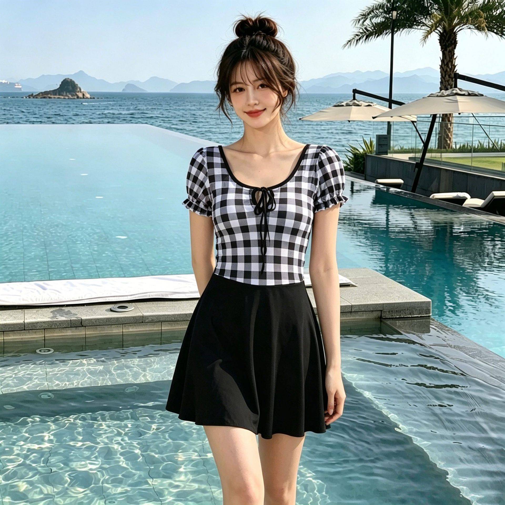 泳衣女连体衣套泳装保守遮肉显瘦学生游泳衣安全裤裙运动款高腰