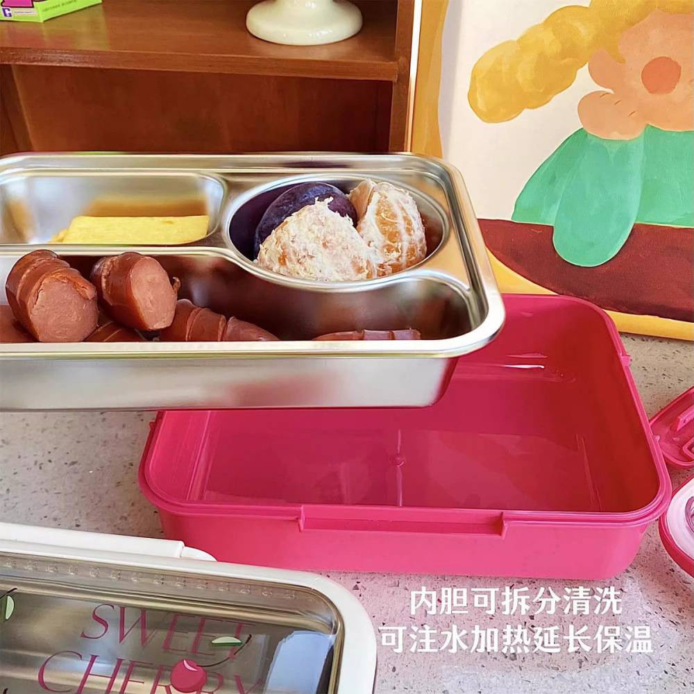 日式304不锈钢保温饭盒学生分格便当盒上班带饭保温餐盒樱桃饭盒