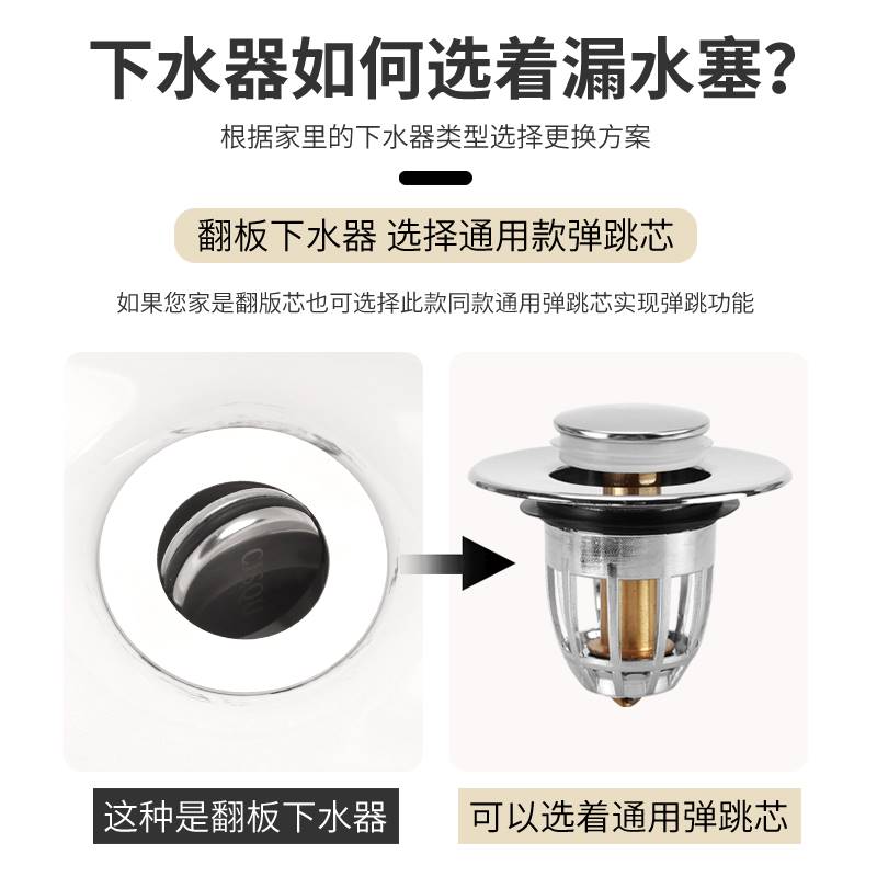 通用弹跳芯洗手盆漏水塞子洗脸洗面盆过滤按压式翻盖板下水器配件