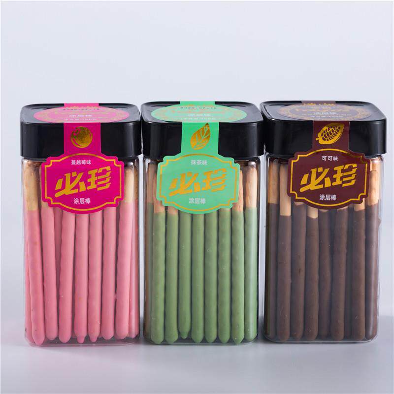 现货。。必珍罐装盒装巧克力棒长条蔓越莓涂层休闲小零食(代可可
