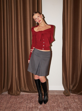 PynkiSwear 格纹/深灰色条纹低腰A字半身裙工字褶显瘦高智中裙女