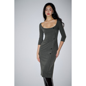 PynkiSwear 长裙 连衣裙女单排扣高智西装 深灰色瑞秋裙 大圆领修身