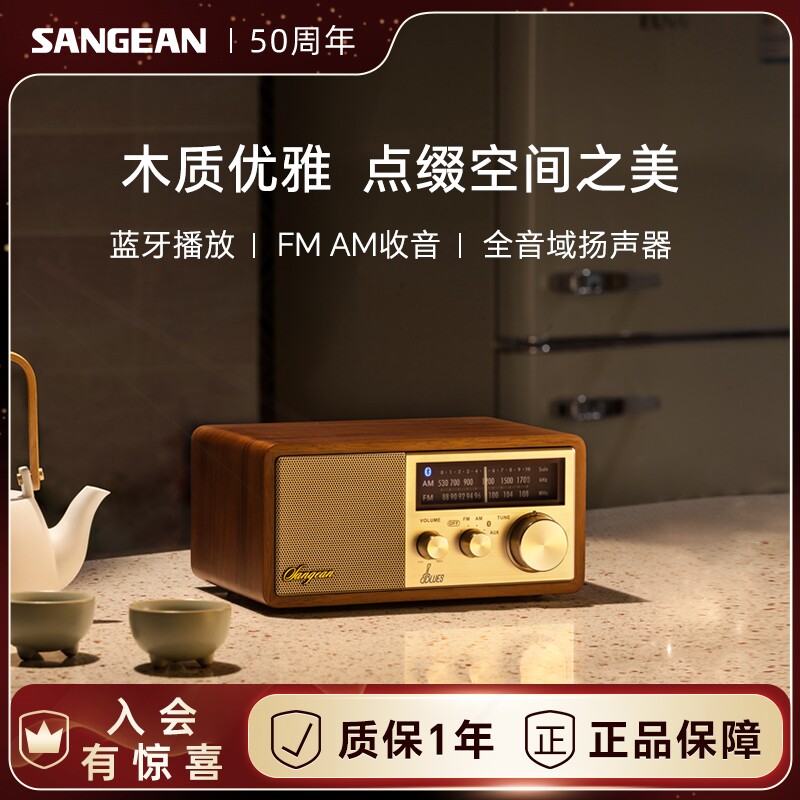 山进11BT蓝牙音响家用客厅环绕音型高音质桌面复古木制收音机箱小
