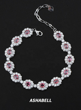 2025新款925银璀璨锆石红宝石女士潮流网球手链情人节奢华礼物