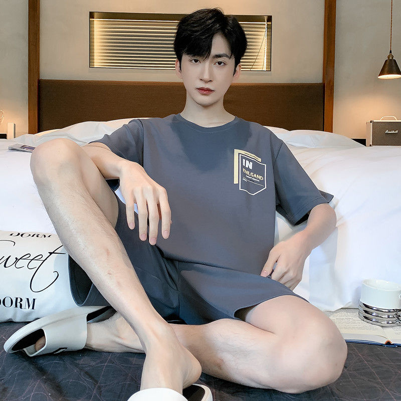 纯棉睡衣夏季短袖短裤可外穿套装简约休闲加大码士凉感家居服