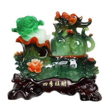 皮丘貔貅摆件玉白菜百财如意客厅店铺装饰品业送礼品玉貔貅