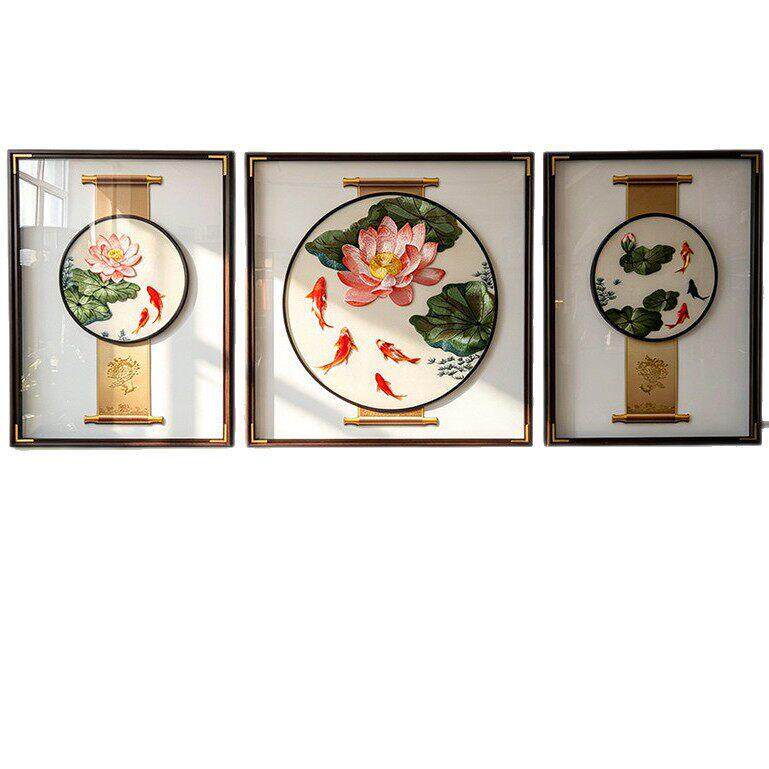 新中式年年有余端刺绣装饰挂画客厅沙发背景墙寓意好苏绣成品画