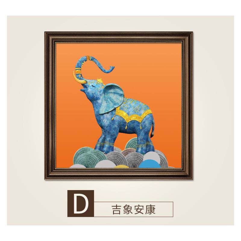 美式玄关装饰画大象画走廊过道餐厅挂画入户门正对墙画酒店壁画