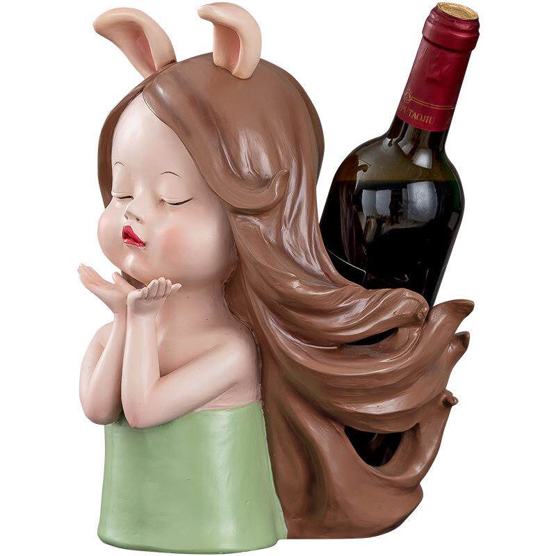 少女红酒架摆件北欧风格创意葡萄酒酒瓶架酒柜装饰品家用客厅陈列