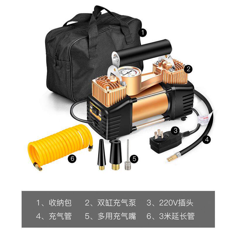 220V双缸电动充气泵家用高压小型车载打气筒汽车用轮胎加气充气机