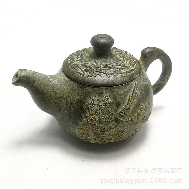 古玩杂项仿古青铜茶壶摆件家居公铜器喜上梅梢小茶壶摆件