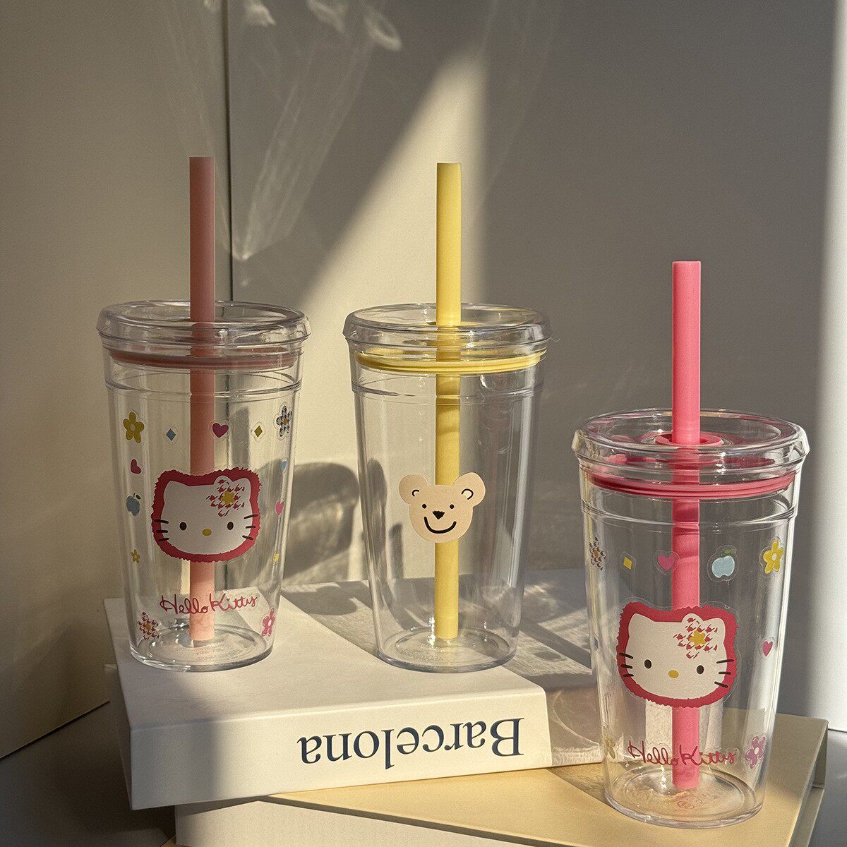 巨好看的水杯独特漂亮水杯450ml猫咪吸管杯透明大学生女孩子喝水