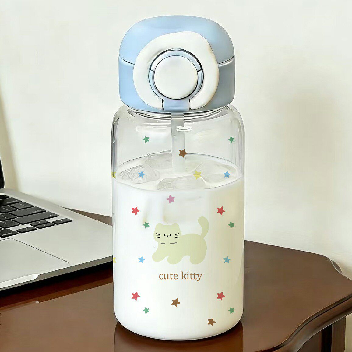 星星点点透明杯子女生甜妹喝水杯上学饮水ins学生小众简约吸管杯