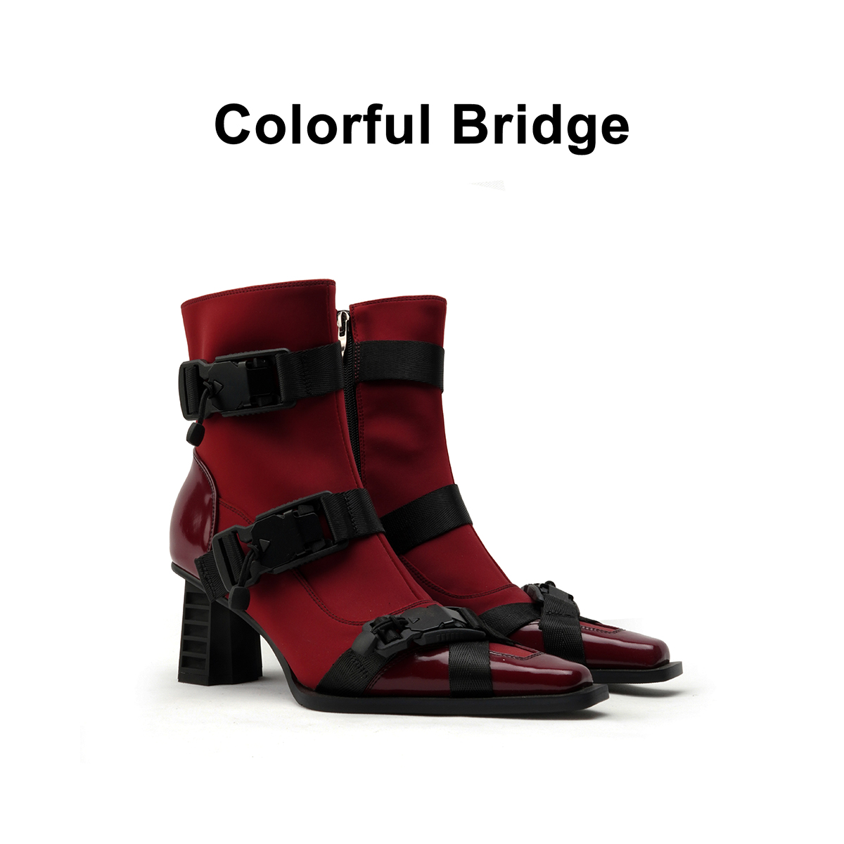 Colorful Bridge丨时装机能靴 磁吸锁扣织带方头女士小短靴