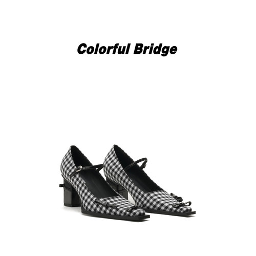 Colorful Bridge【序曲】小方头格子机能扣异形跟浅口玛丽珍鞋女