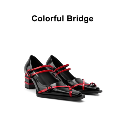 Colorful Bridge丨双绑带单鞋GOTH小方头玛丽珍鞋 中跟女士单鞋