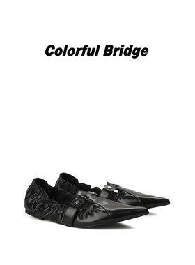 Colorful Bridge【夜褶】暗黑复古油蜡尖头铆钉朋克平底女士单鞋