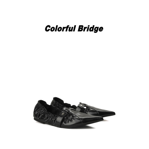 Colorful Bridge【夜褶】暗黑复古油蜡尖头铆钉朋克平底女士单鞋